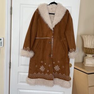 Talk of the Walk Brown and Cream Faux Fur Suede Winter Jacket NWT L/ XL